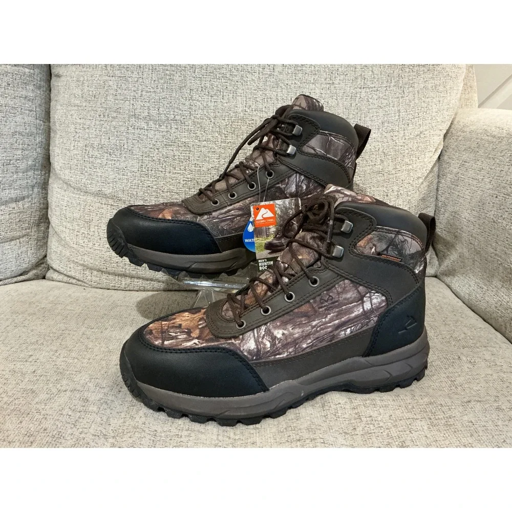 Ozark Trail Mens Camo Hunting Boots Waterproof Leather Brown 10.5 MNOT41AG002